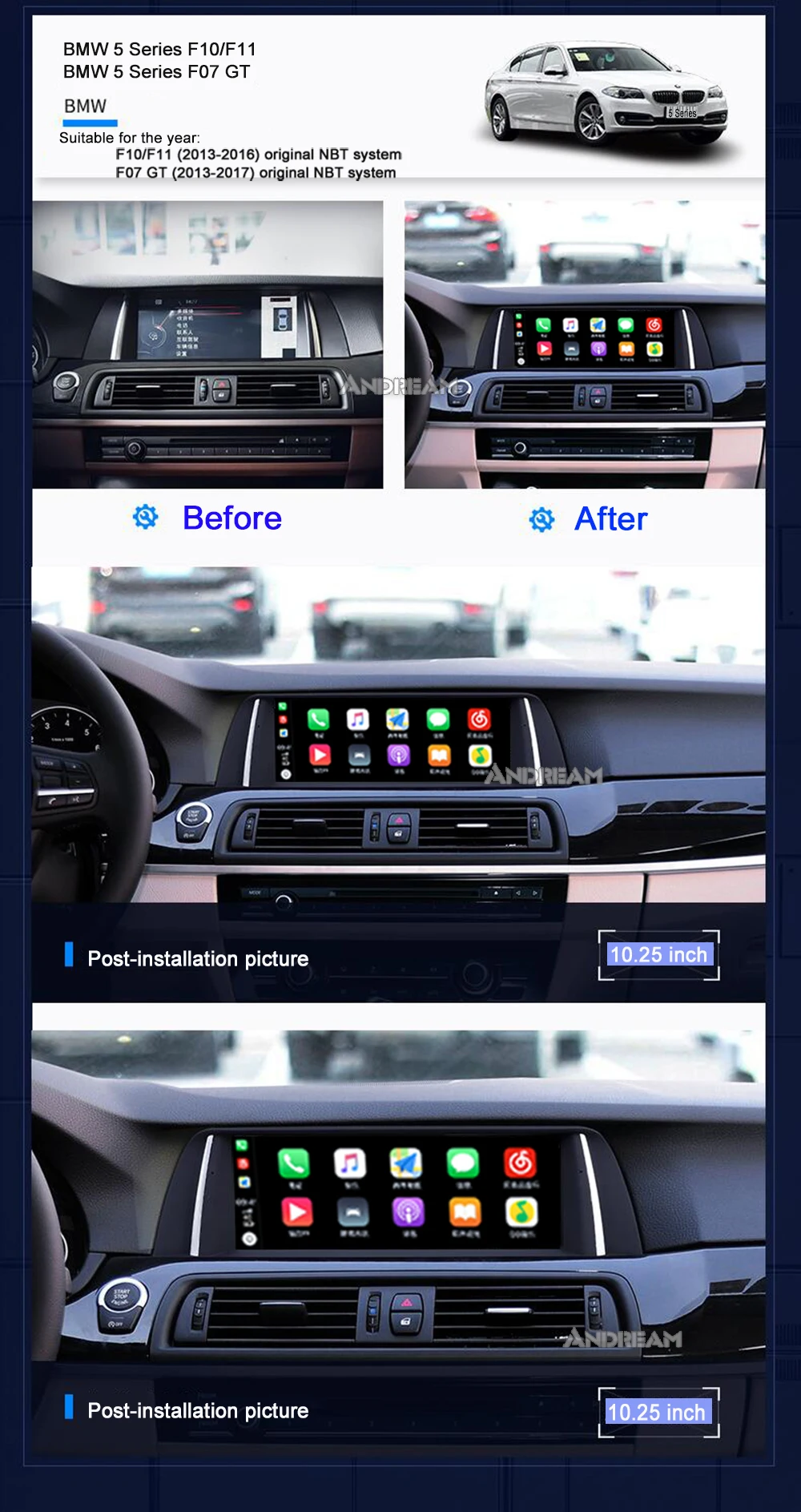 Best Andream Wireless Carplay Decoder box For BMW 5 Series F10 NBT Support Mirror-link Android Auto 1