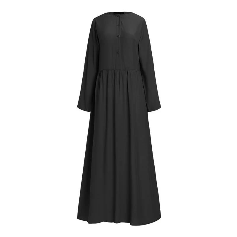 Retro Muslim Islamic Robe Womens Autumn Dress ZANZEA Casual Long Sleeve Button Maxi Vestidos Female Solid Turkish Clothing