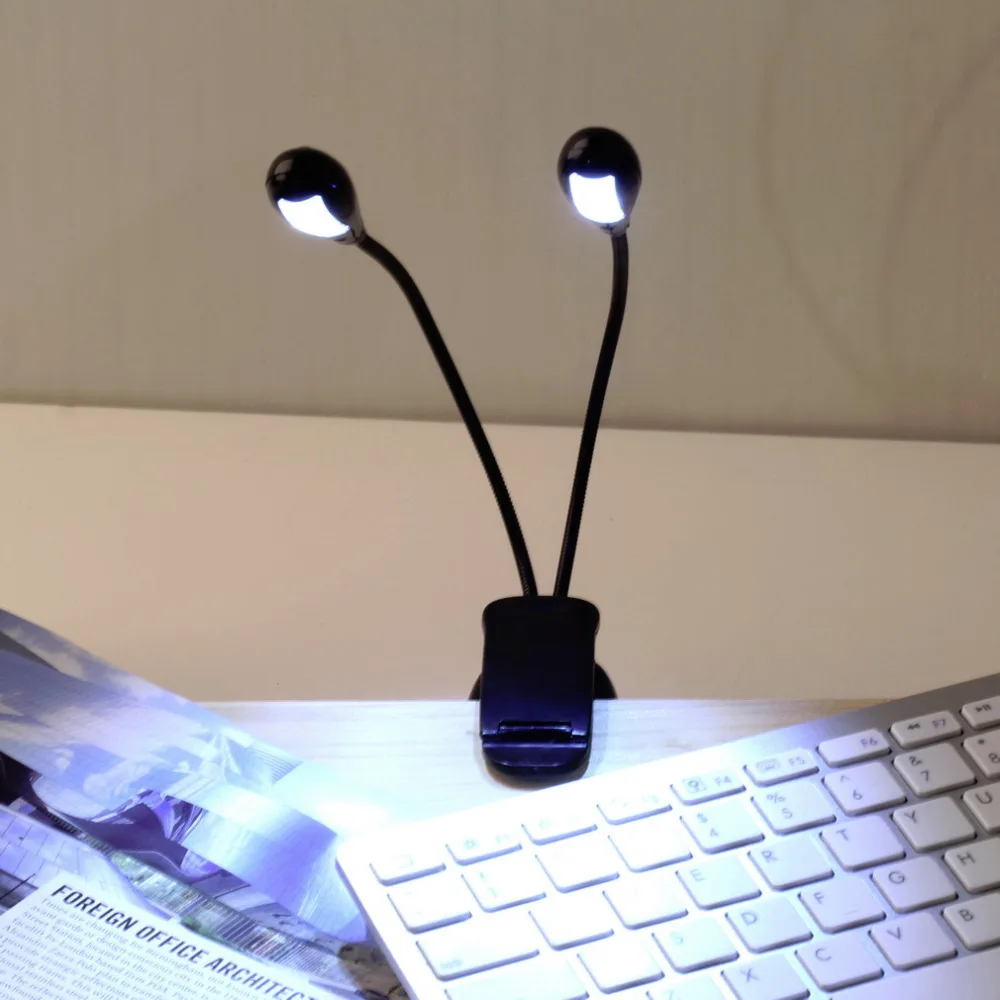 Clip-on Book Lights table Lamp desk Light USB 2 Dual Flexible Arms 4 LED for Piano Music Stand Dropshipping black