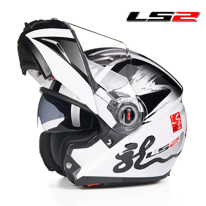 LS2 ff370 флип-ап мото rcycle шлем casco de moto кафе шлем для гонщика анфас двойной объектив козырек capacetes de moto ciclista ECE - Цвет: White  printing