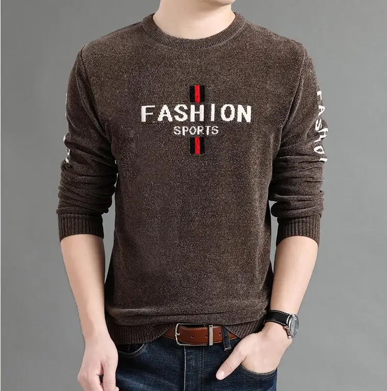 Черный New fall/winter chenille men's sweater casual popular logo line-up men's thickened turtleneck sweater men - Цвет: Черный