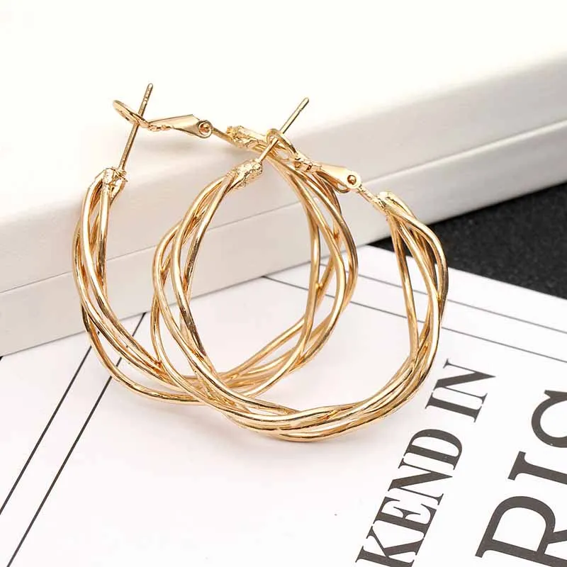 

Fashion Simple Punk Metal Weave Round Hollow Drop Earring For Women Girl Rock Style Gold And Silver Ring Twist Earrings Jewelry