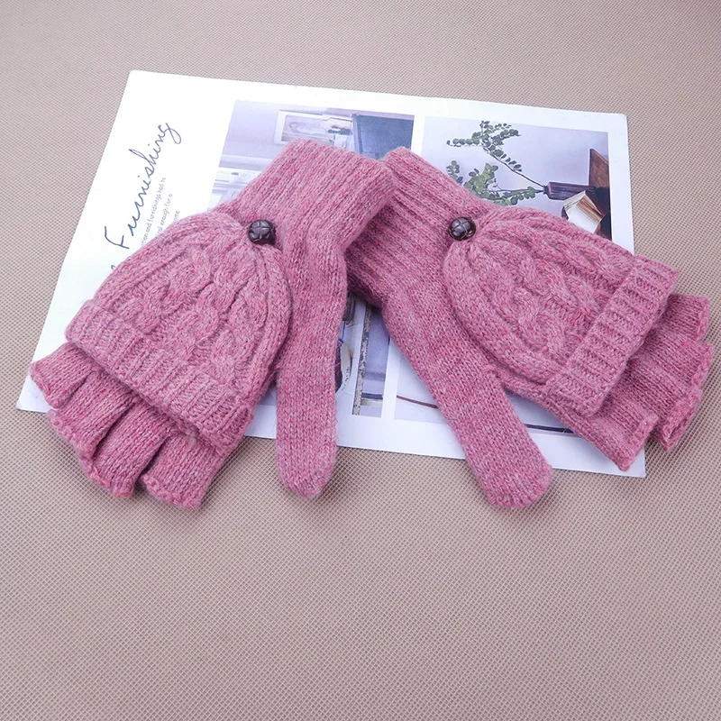 Pink 01 1 пара, женские перчатки на полпальца, Осень-зима, теплые перчатки для рук, искусственная шерсть, вязаные, мягкие, теплые, утепленные, Подарочные варежки - Цвет: Pink 01