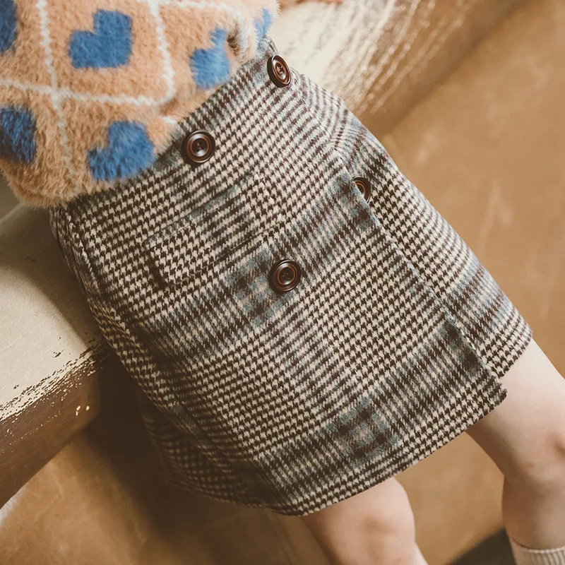 Г. Детская клетчатая юбка в старинном стиле Короткие шерстяные юбки для девочек детская осенне-зимняя мини-юбка одежда для маленьких девочек от 2 до 12 лет