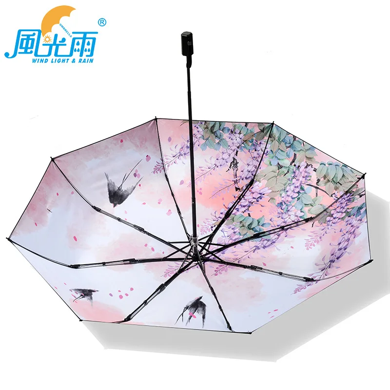 Creative Folding Umbrella Literature And Art Hipster nv shi san College Style All-Weather Umbrella Vinyl UV-Protection Parasol C