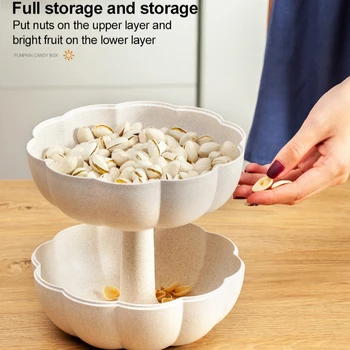

Double Layers Nuts Storage Box Bowl Creative Pumpkin Shape Snack Bowl Plastic Lazy Dry Fruit Melon Candy Food Plate Home Decor