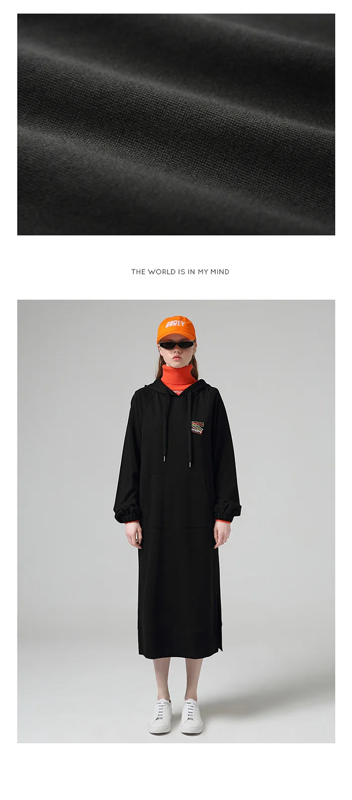 Toyouth Autumn Hooded Black Dresses For Women Letter Embroidery Long Sleeve Sweatshirts Dress