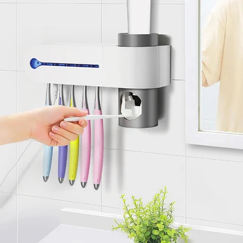 

Toothbrush Holder 2 in 1 Smart Sterilizer Automatic Toothpaste Squeezers Dispenser UV Toothbrush Holder Free Punching Wall
