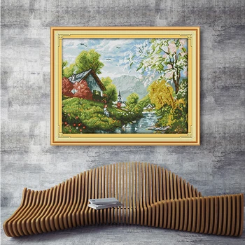 

House and trees scenery counted 11 14CT Cross Stitch Set Handcraf DIY DMC Chinese Cross-stitch Embroidery Needlework Home Decor