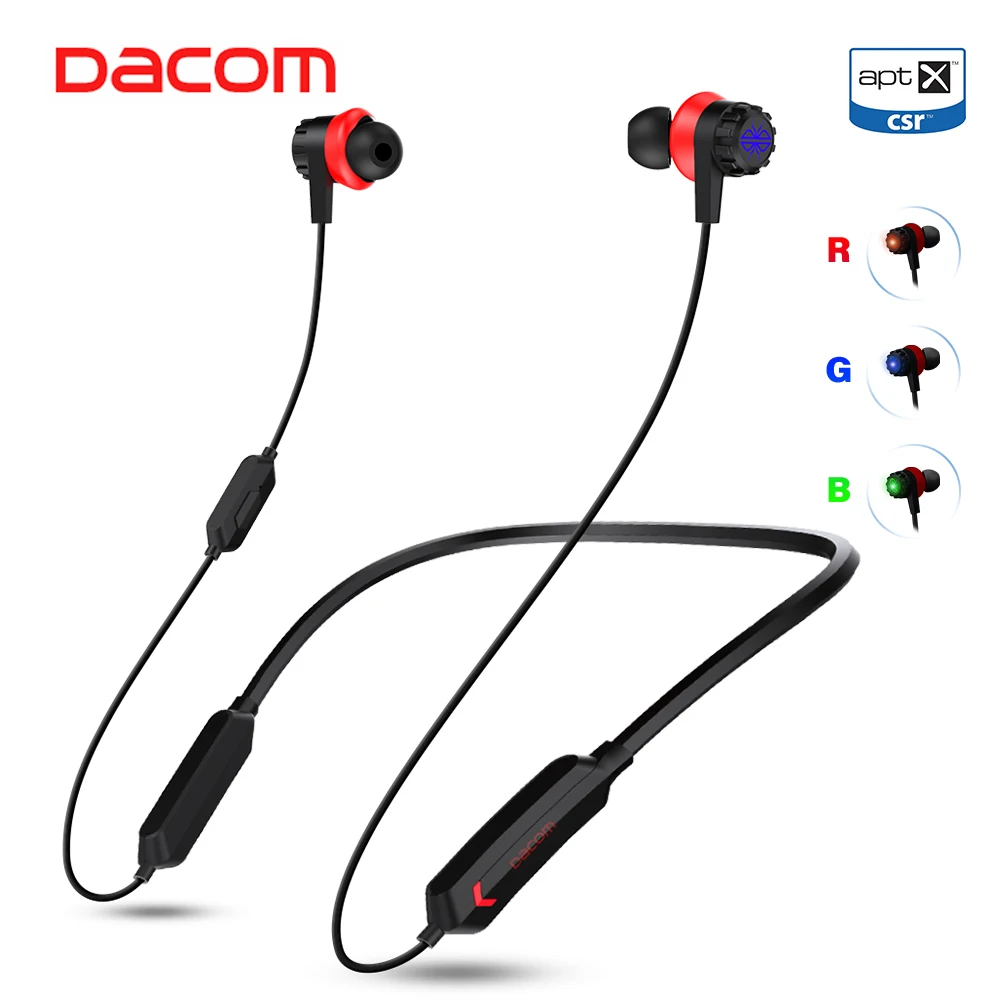Offerte Dacom GH02 Gaming Bluetooth Headset Gamer APTX LL Super Bass Trasduttore Auricolare Senza Fili Della Cuffia con Il Mic RGB HA CONDOTTO LA Luce per il Mobile telefono
