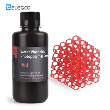 

ELEGOO Water Washable 3D Printer Resin LCD UV-Curing Resin 405nm Standard Photopolymer Resin for LCD 3D Printing 500ml Clear Red