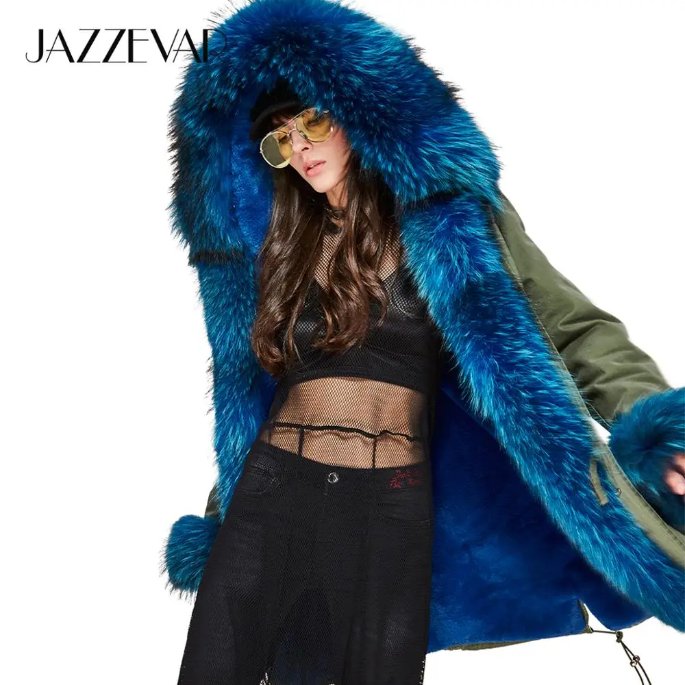 JAZZEVAR 2019 Новинка женское пальто модные большой raccon меховой воротник манжеты с