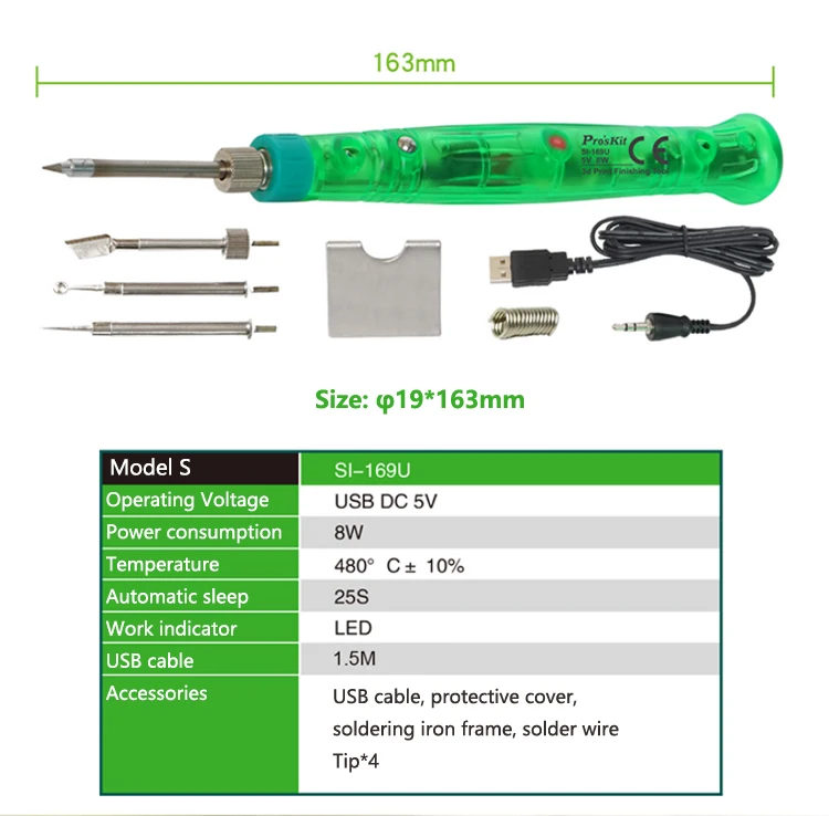 ProsKit Портативный Usb паяльник 5 в 8 Вт Электрический паяльник наконечник для ремонта с 3D-принтом Набор для ремонта утюга комплект для ремонта инструмент для сварки