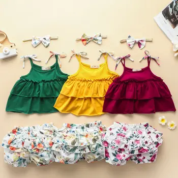 

18M-6Y Toddler Baby Kid Girls Flower Clothes Set Casual Ruffles Vest Tops Flower Shorts Summer Beach Outfits