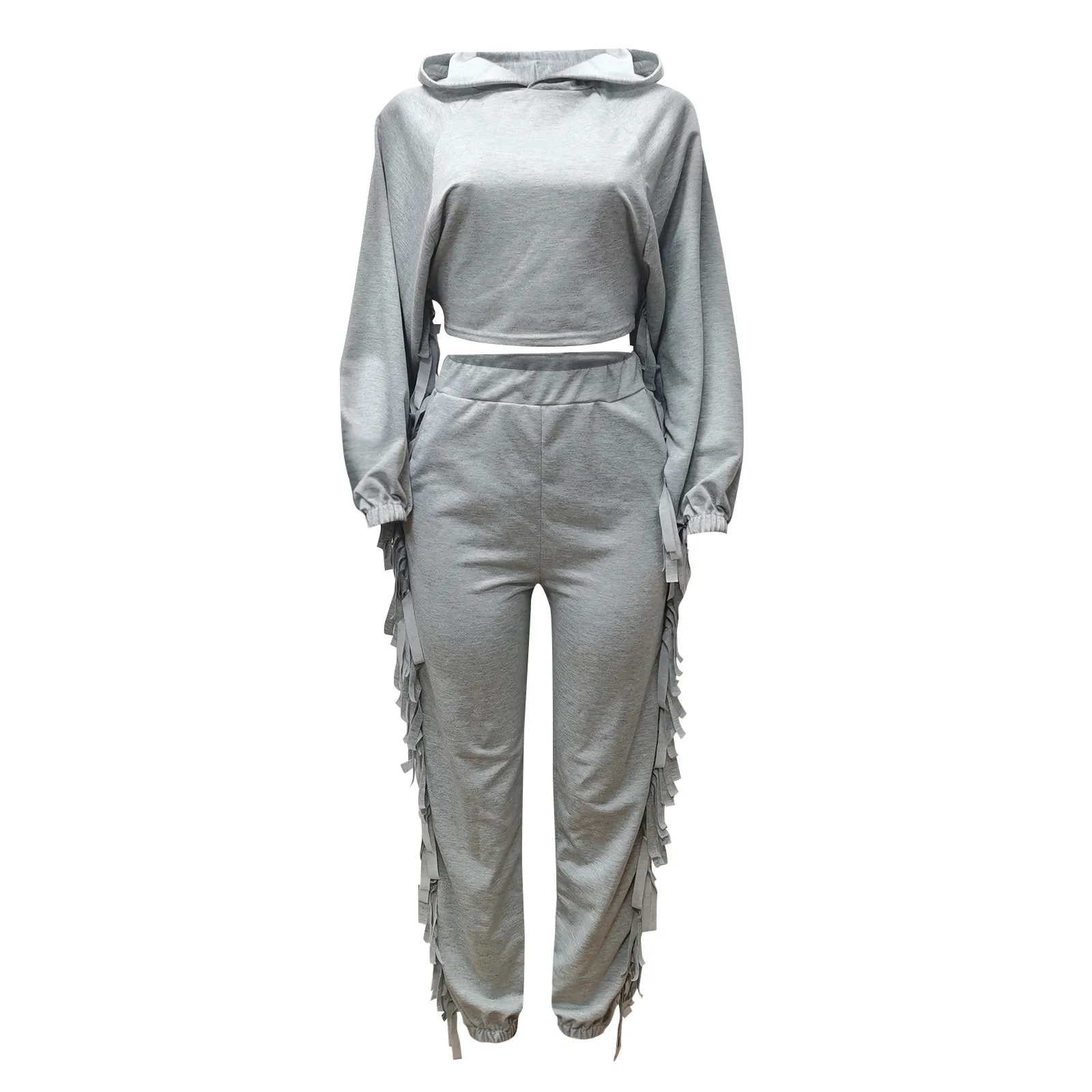 Women Two Piece Tassels Suits Long Sleeve Hoodies Top Casual Pants Set Autumn Winter Tracksuit Hoodied Trousers Suits#G30 2