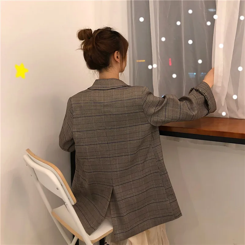 

Photo Shoot 2019 Korean-style New Style Versatile Small Suit Retro Plaid Large Size Slimming Small Coat Tops Women's