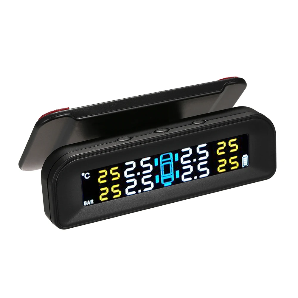Автомобильный TPMS система контроля давления в шинах Беспроводная Солнечная энергия в реальном времени прозрачный ЖК-дисплей 4 внутренних датчика функция сигнализации