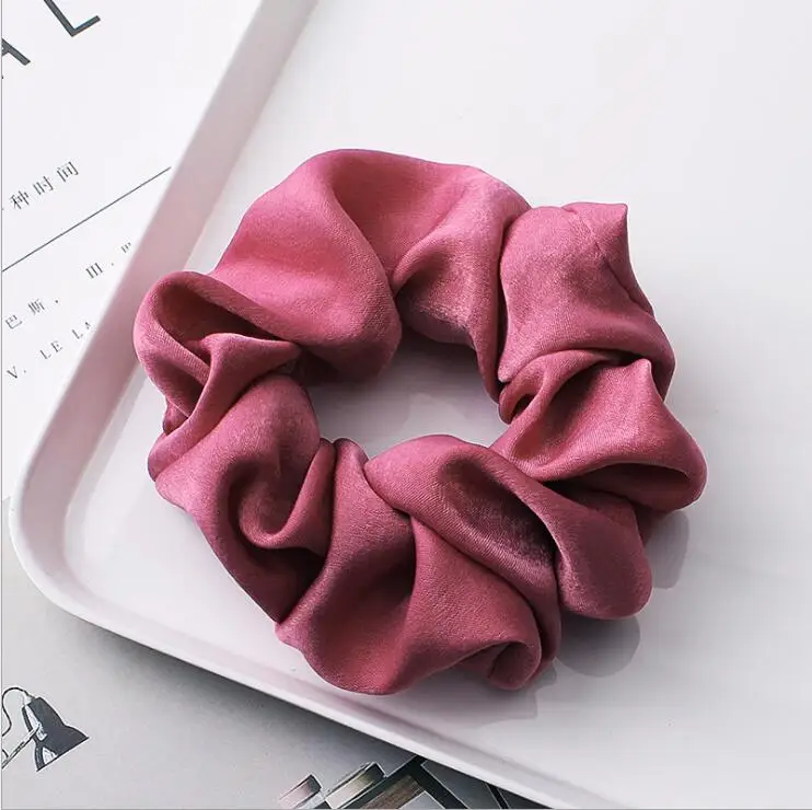 Rose Pink Винтажные атласные резинки для волос, эластичные резинки, модные повязки на голову, резинки для волос для женщин и девушек, однотонные головные уборы, аксессуары для волос - Цвет: Rose Pink
