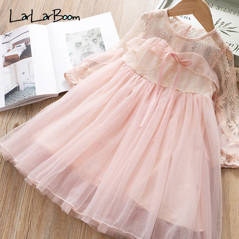 LarLarBoom/платье принцессы для девочек; Новинка года; сезон весна; милое детское кружевное платье с длинными рукавами и цветочной вышивкой для девочек; детское платье принцессы