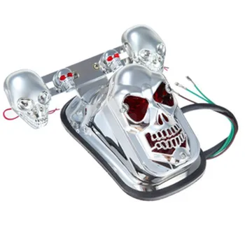 

Universal Chrome Motorcycle Skull Brake Light Rear Lamp Plate Tail Turn Signal Light Cafe Racer Old School Bobber Touring Custom