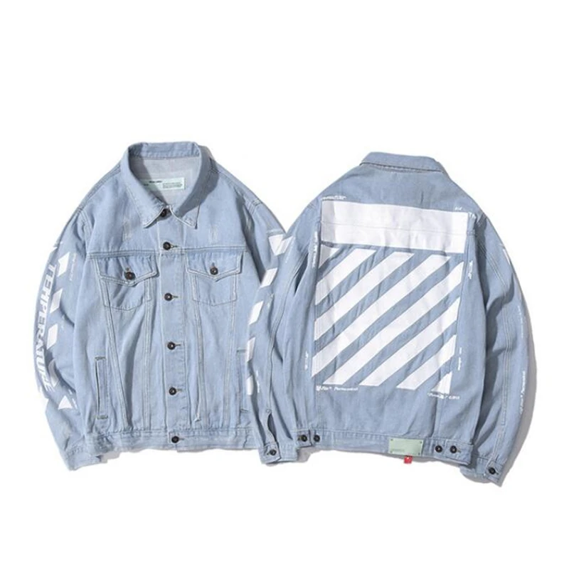 

Authentic imported 20SS distressed striped men and women ripped jacket streetwear hip-hop casual denim jacket