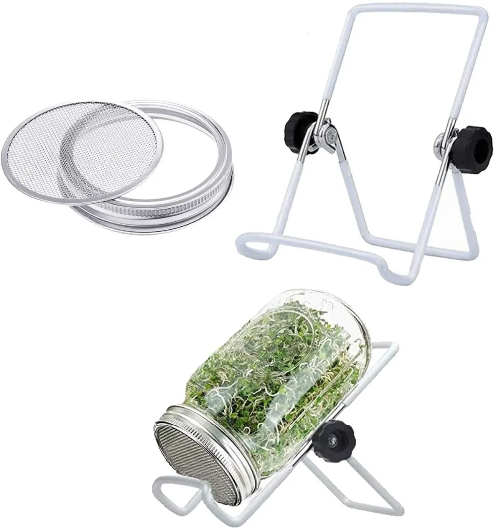1Set Seed Sprouter Germination Cover Kit Sprouting Mason Jars with Stainless Steel Strainer Lids Stainless Steel Germinator Stan