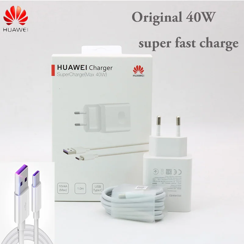 Зарядное устройство huawei 40 Вт,, 10V4A, супер зарядное устройство, EU зарядный адаптер, 5A, USB type c кабель для nova 5 5t 5 pro mate 30 pro p20 p30 pro