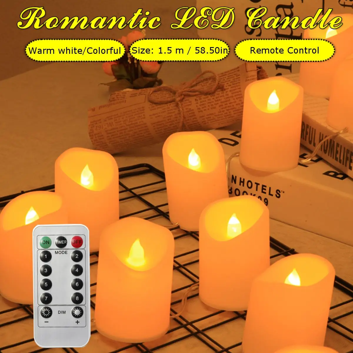 

LED Candle String Light Flameless Warm White Bright Tealights USB Battery Powered With Remote Control Holiday Lighting