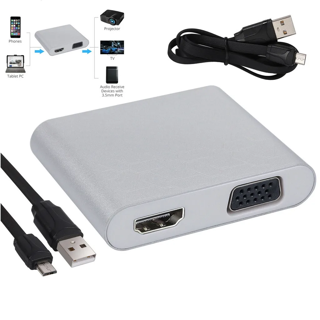Type C USB 3,1-VGA HDMI 3,0 адаптер конвертер 3 в 1 концентратор для M-acbook Pro для смартфонов и Android Настольный для iPhone/iPad