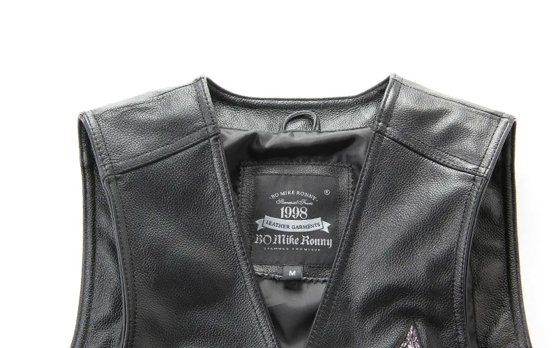 Мужской черный череп крест жилет с вышивкой из натуральной кожи Slim Fit из мягкой телячьей кожи байкерские жилет Винтаж Дизайнерские Пальто размера плюс