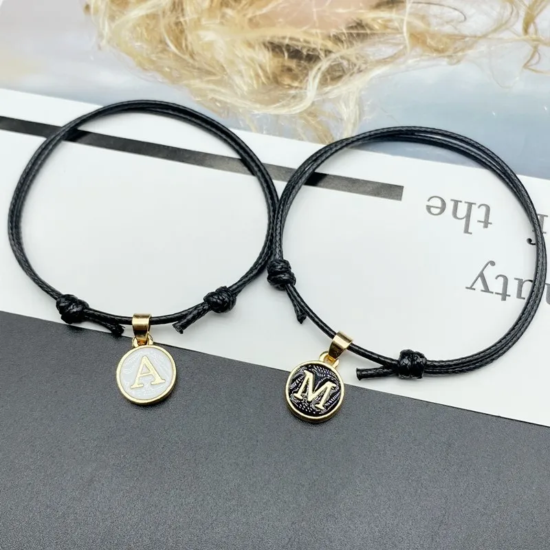 1 PC New Fashion Name Bracelet Adjustable Initial Letter Hand Jewelry Gift For Friend Black White Pendant Braceletl Wholesale