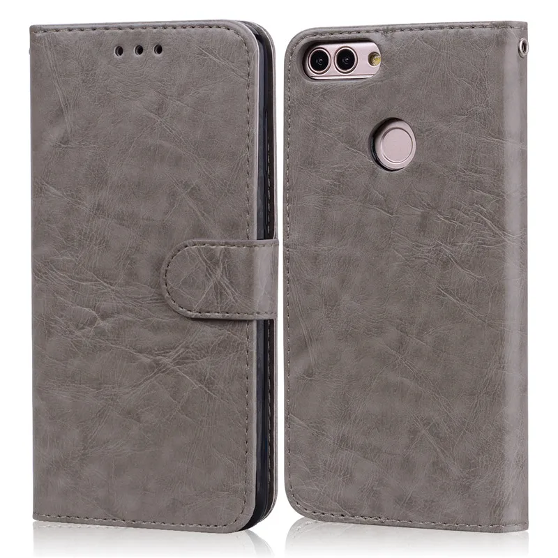 Gray Для huawei P Smart чехол FIG-LX1 мягкий, роскошный, из ТПУ кожаный бумажник флип-чехол для huawei P Smart FIG-LX1 чехол для телефона 5,65 дюймов - Цвет: Gray