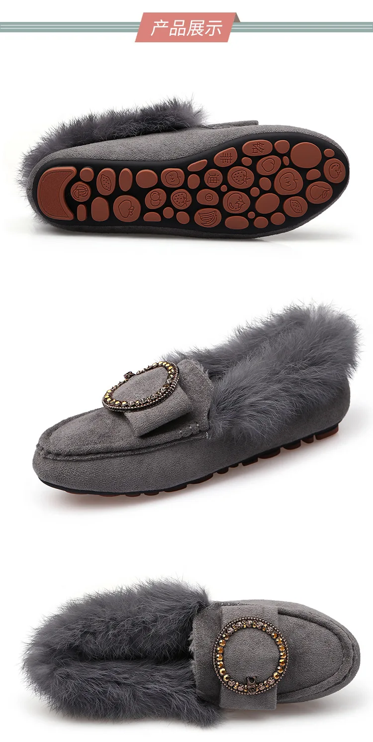 Новая женская зимняя обувь женские слипоны на плоской подошве; коллекция года; балетки на плоской подошве в горошек; мокасины; меховые пушистые плюшевые теплые лоферы