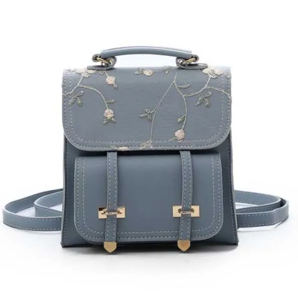 Школьный рюкзак для девочек-подростков, Высококачественная кожаная женская сумка через плечо, рюкзак с цветочной вышивкой, дизайнерский рюкзак - Цвет: deep blue