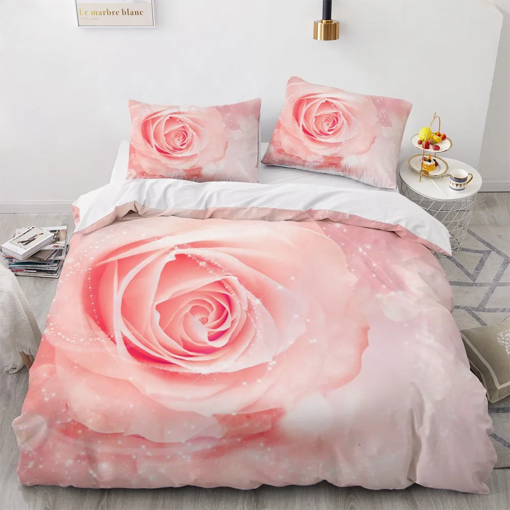 Bedding Sets 3D Plant Flower Rose Duvet Quilt Cover Set Comforter Bed Linens Pillowcase King Queen
