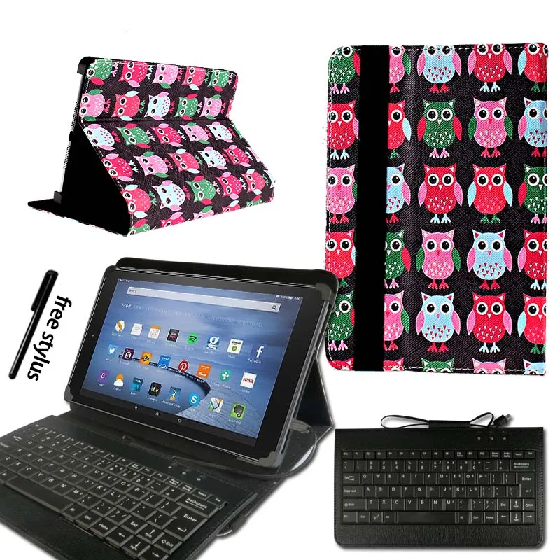 Black Owls KK&LL для Amazon Fire 7(5/7/9th Gen, выпуска) с Alexa Micro USB клавиатура+ Кожаная подставка для планшета Чехол-книжка - Цвет: Black Owls