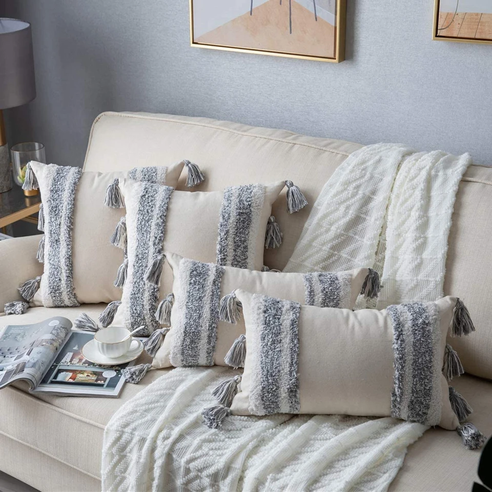 2 Federe Per Cuscini Boho Chic Gialle Con Nappe – Cuscini Quadrati 45x45 In Cotone Per Divano E Letto - 3