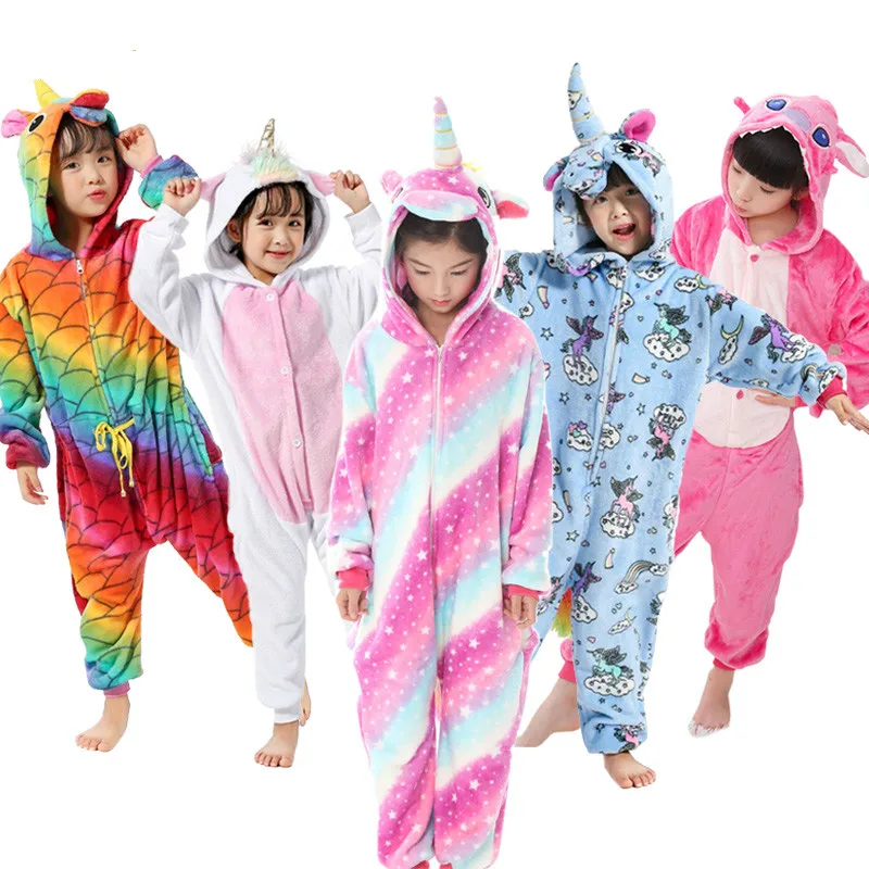 

Flannel Children Pajamas Set Winter Hooded Animal Unicorn Pikachu Stitch Kids Pajamas For Boys Girls Sleepwear Onesies