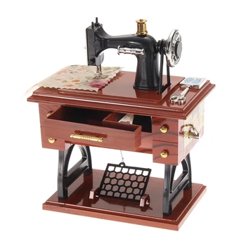

Sewing Machine Music Box Vintage Wooden Metal Mechanical Jewelry Boxes Birthday Gift Table Home Decoration Accessories