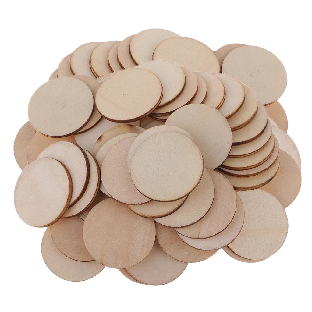 100Pcs Wooden Shapes Blank Round Wood Embellishments Wood Slices Circles for Wedding, Valentine, DIY, Arts, Crafts, Card Making