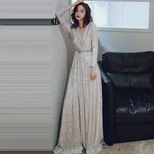 Вечернее платье с длинным рукавом большого размера плюс, элегантное женское вечернее платье K027,, сексуальное вечернее платье с v-образным вырезом и блестками