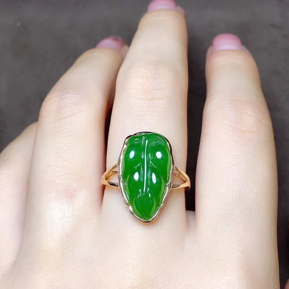 El mejor материал antiguo 18 k oro Hetian jaspe hoja anillo