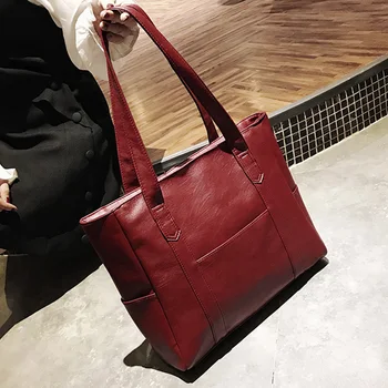 

2019 brand high quality soft leather large pocket casual handbag women's handbag shoulder bag large capacity handbag