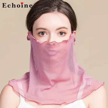 

2020 Summer New Silk Mouth Face Masks Pullover Scarf Female Solid Color Sunscreen Breathable Thin Mask Collar Small Square Towel