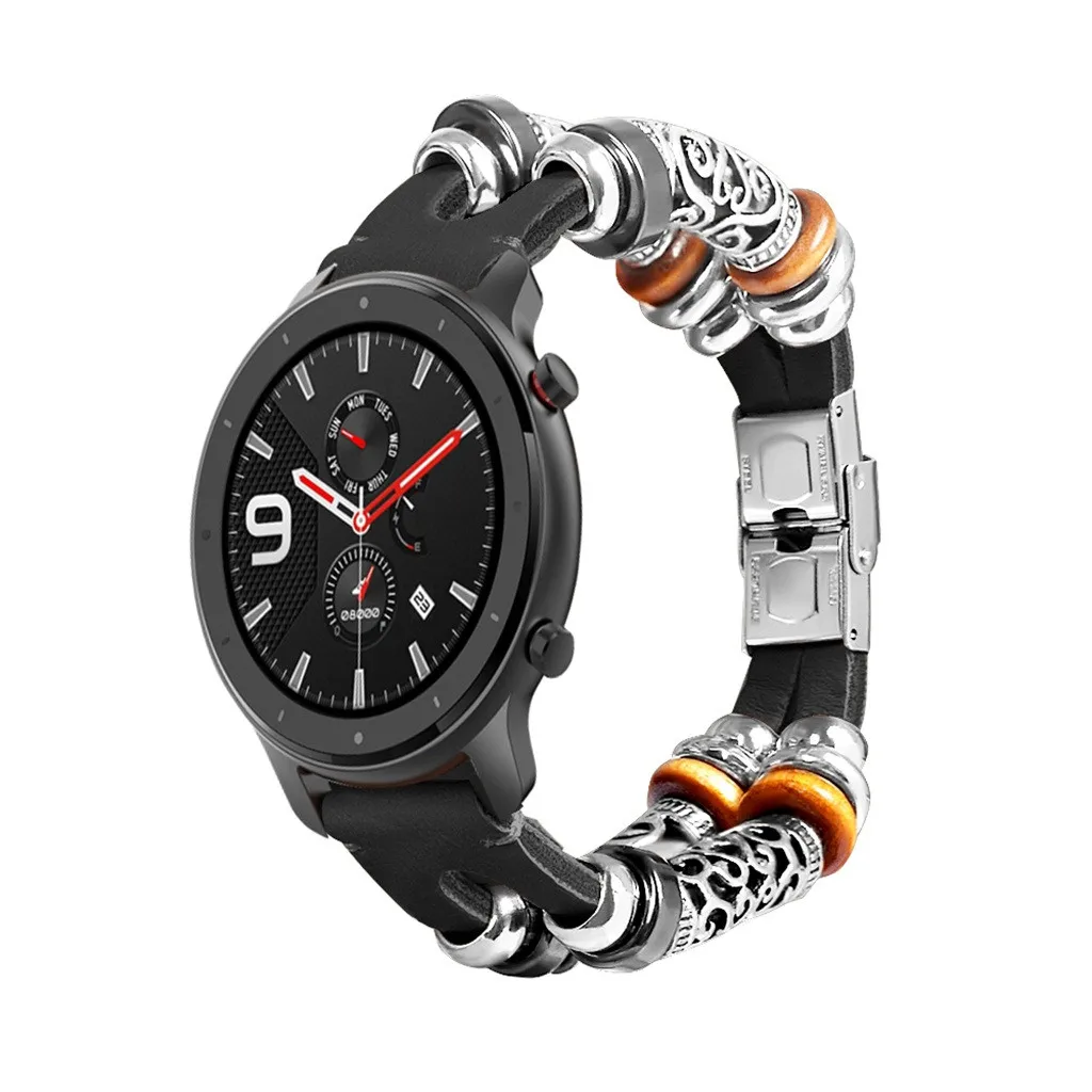 Модный кожаный браслет из бисера Плетеный ремешок для Huami AMAZFIT G-TR 42 мм Ретро часы Широкие ремешки 20 мм ремешок