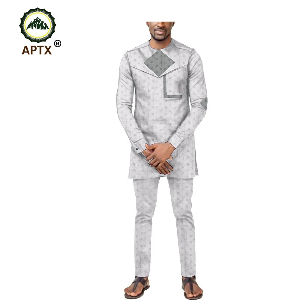 Great Value APTX jacquard fabric cotton suit for men full sleeves top+ slim pants men's casual suit T1916001