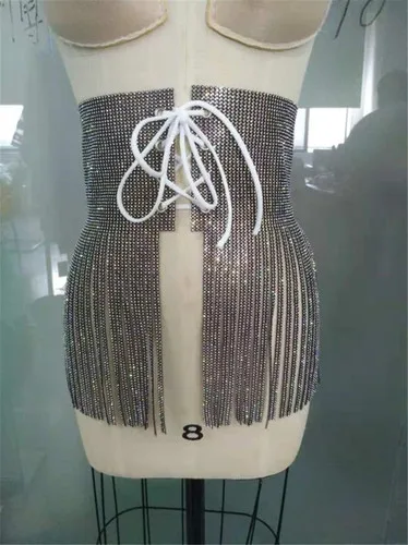 Европейский и американский большой бренд сексуальный супер флэш-режущий ремень юбка женская ночной клуб одежда Алмазная юбка со стразами Женская - Цвет: Черный