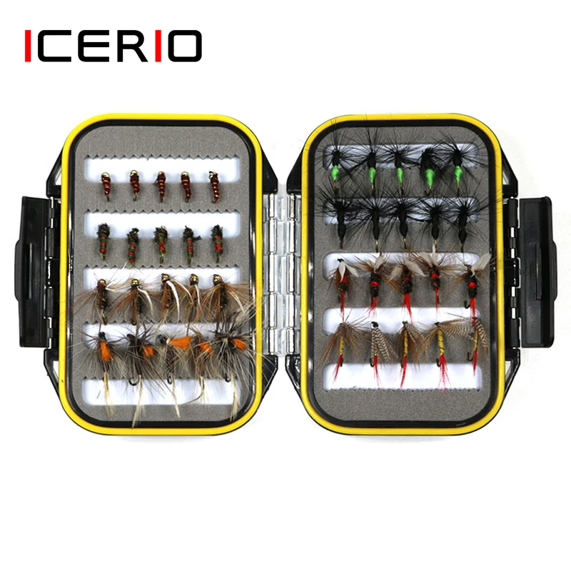 

ICERIO 40PCS Wet Dry Flies Nymph Ant Tying Hook Trout Fishing Fly Lure Bait Waterproof Box Tackle