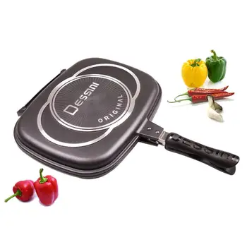 

HOT SALE 32/36cm Double Side Grill Fry Pan Cookware Tool Steel Double Face Fry Kitchen Cooking Steak Stainless Accessories