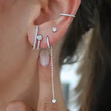 Геометрические серьги-гвоздики с двумя фианитами, проложили длинный стержень, простой Минимальный тренд, женские серьги, ювелирные изделия, серебро, розовое золото